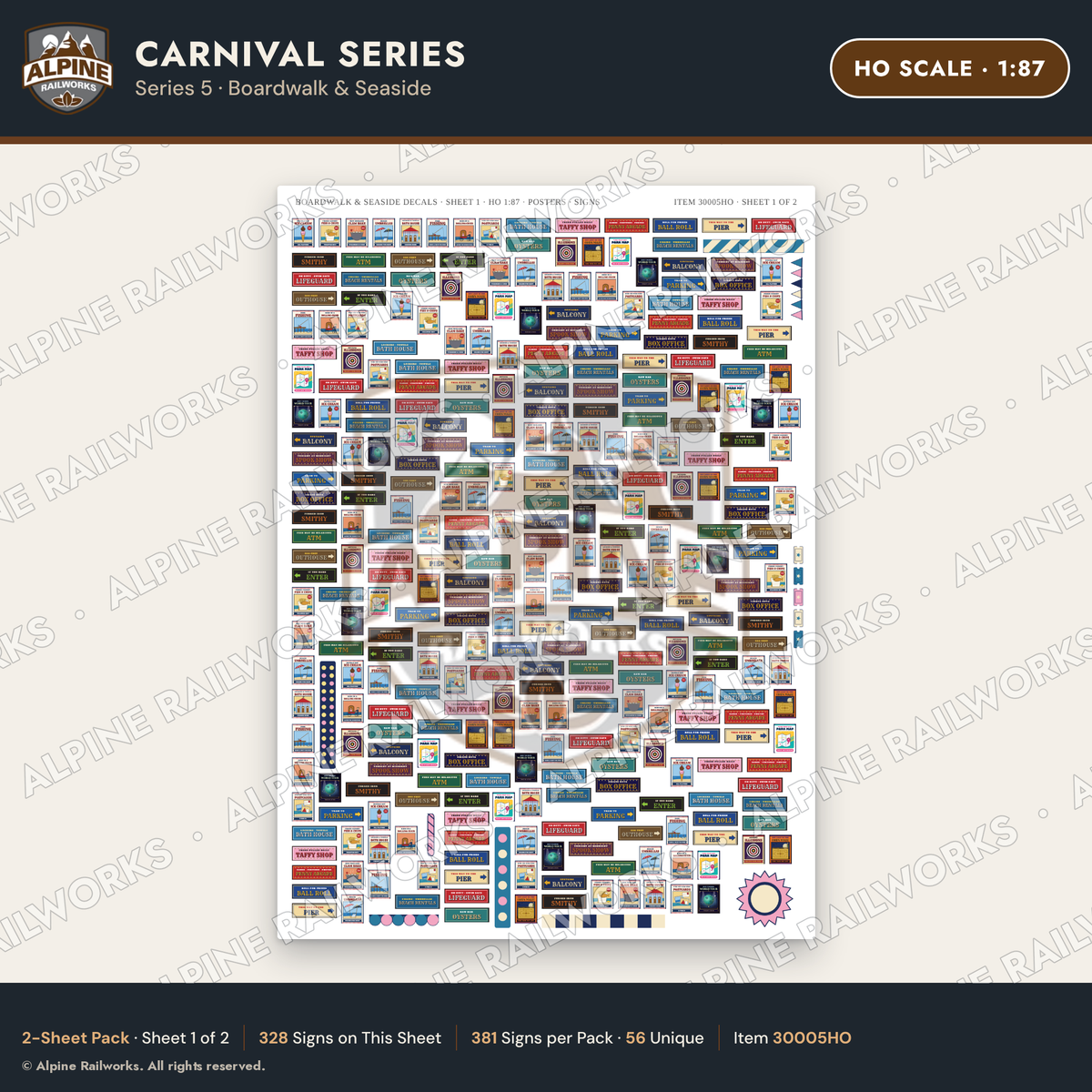 Alpine Railworks 30005HO HO Scale Carnival Signs - Boardwalk & Seaside