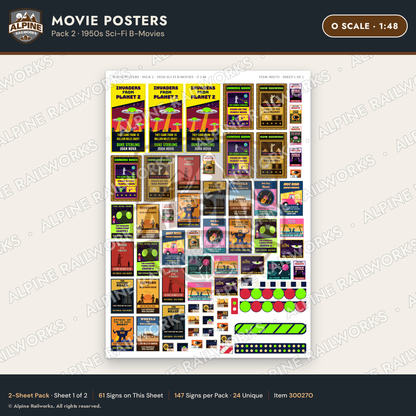 Alpine Railworks 30027O O Scale Movie Posters - 1950s Sci-Fi B-Movies