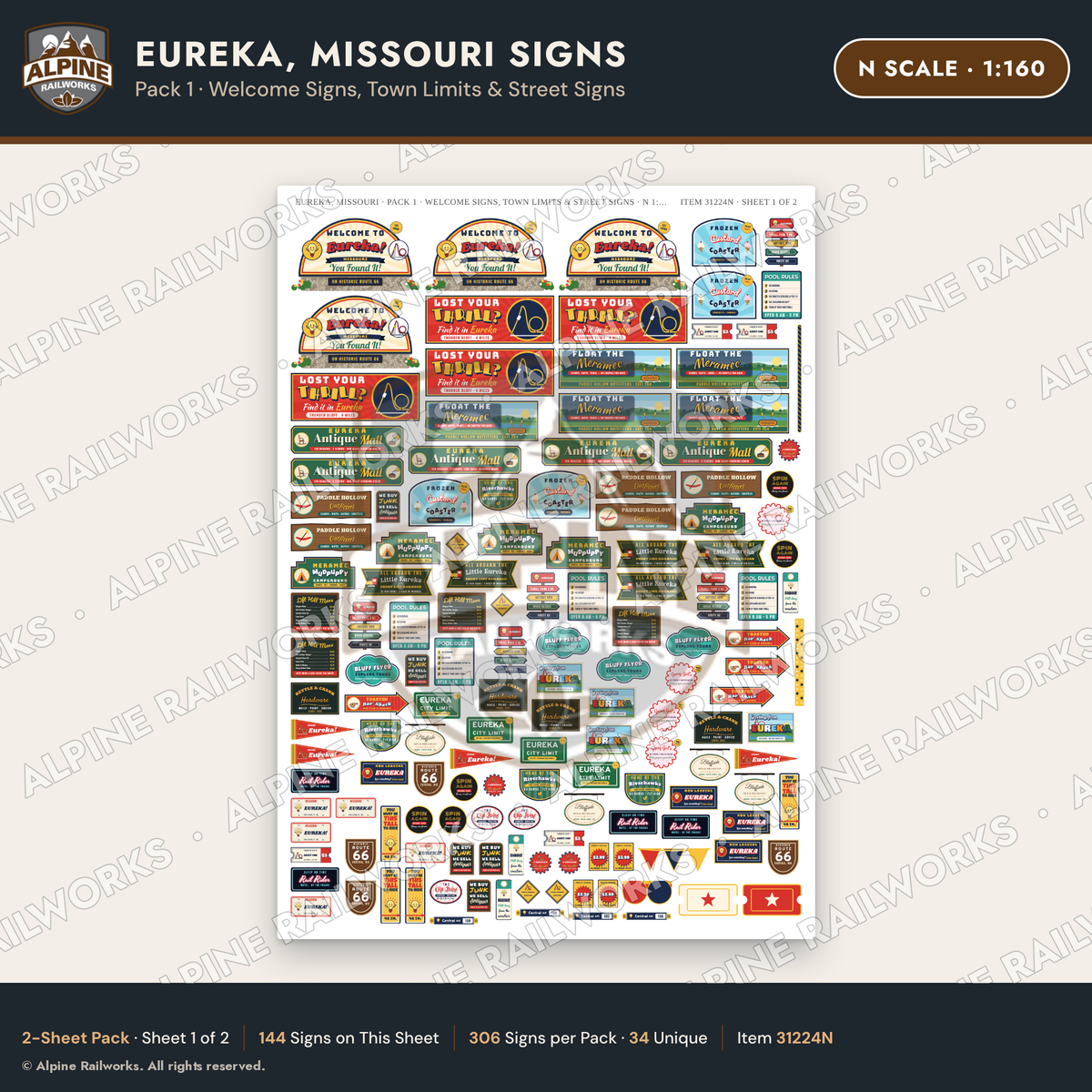 Alpine Railworks 31224N N Scale Eureka MO Signs - Welcome Signs