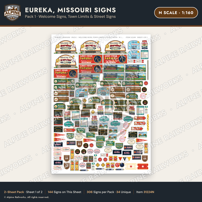 Alpine Railworks 31224N N Scale Eureka MO Signs - Welcome Signs