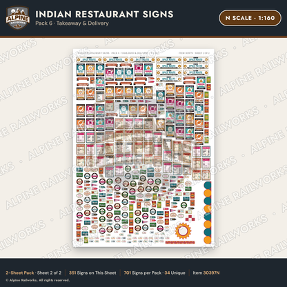 Alpine Railworks 30397N N Scale Indian Restaurant Signs - Takeaway
