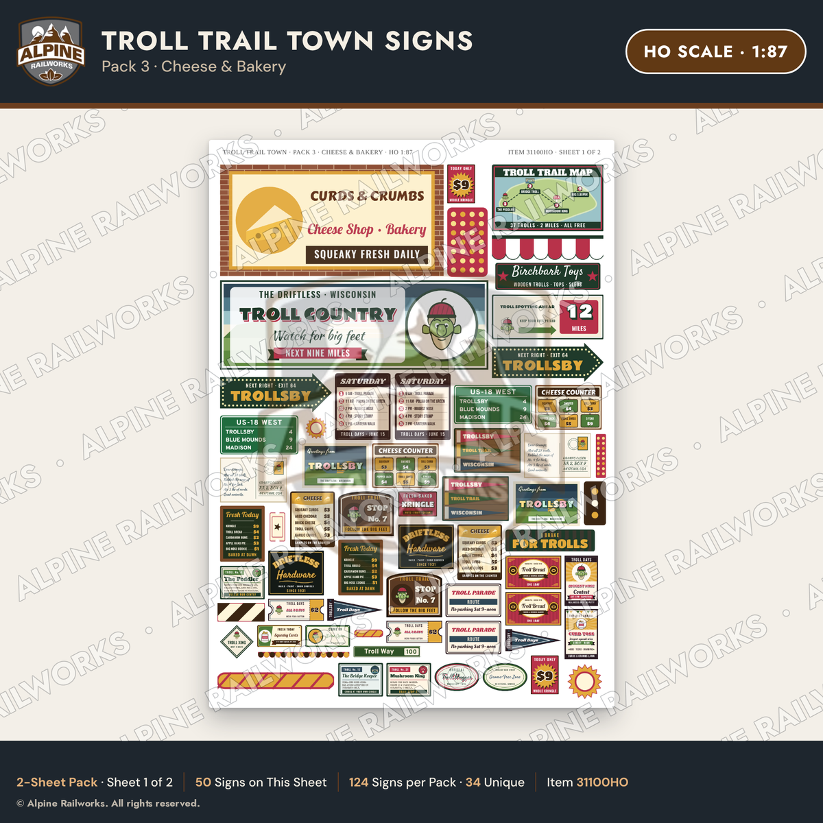 Alpine Railworks 31100HO HO Scale Roadside Signs - Troll Town