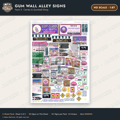 Alpine Railworks 31082HO HO Scale Roadside Signs - Bubblegum Alley
