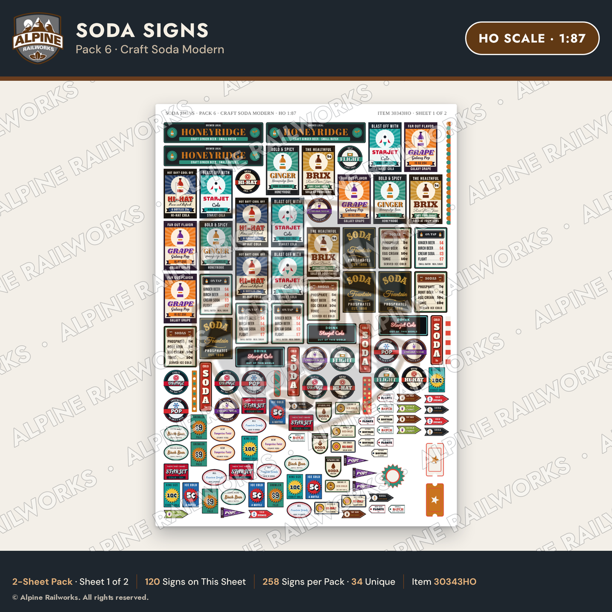 Alpine Railworks 30343HO HO Scale Soda Signs - Craft Soda Modern