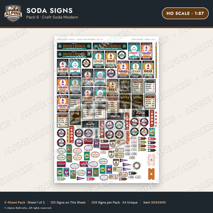 Alpine Railworks 30343HO HO Scale Soda Signs - Craft Soda Modern