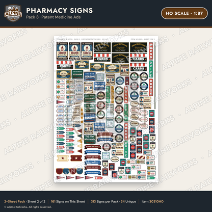 Alpine Railworks 30310HO HO Scale Pharmacy Signs - Patent Medicine Ads