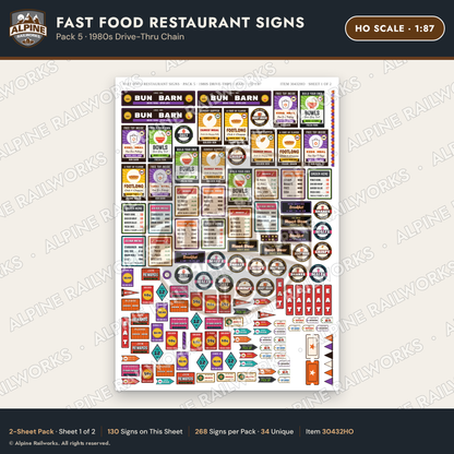 Alpine Railworks 30432HO HO Scale Fast Food Restaurant Signs