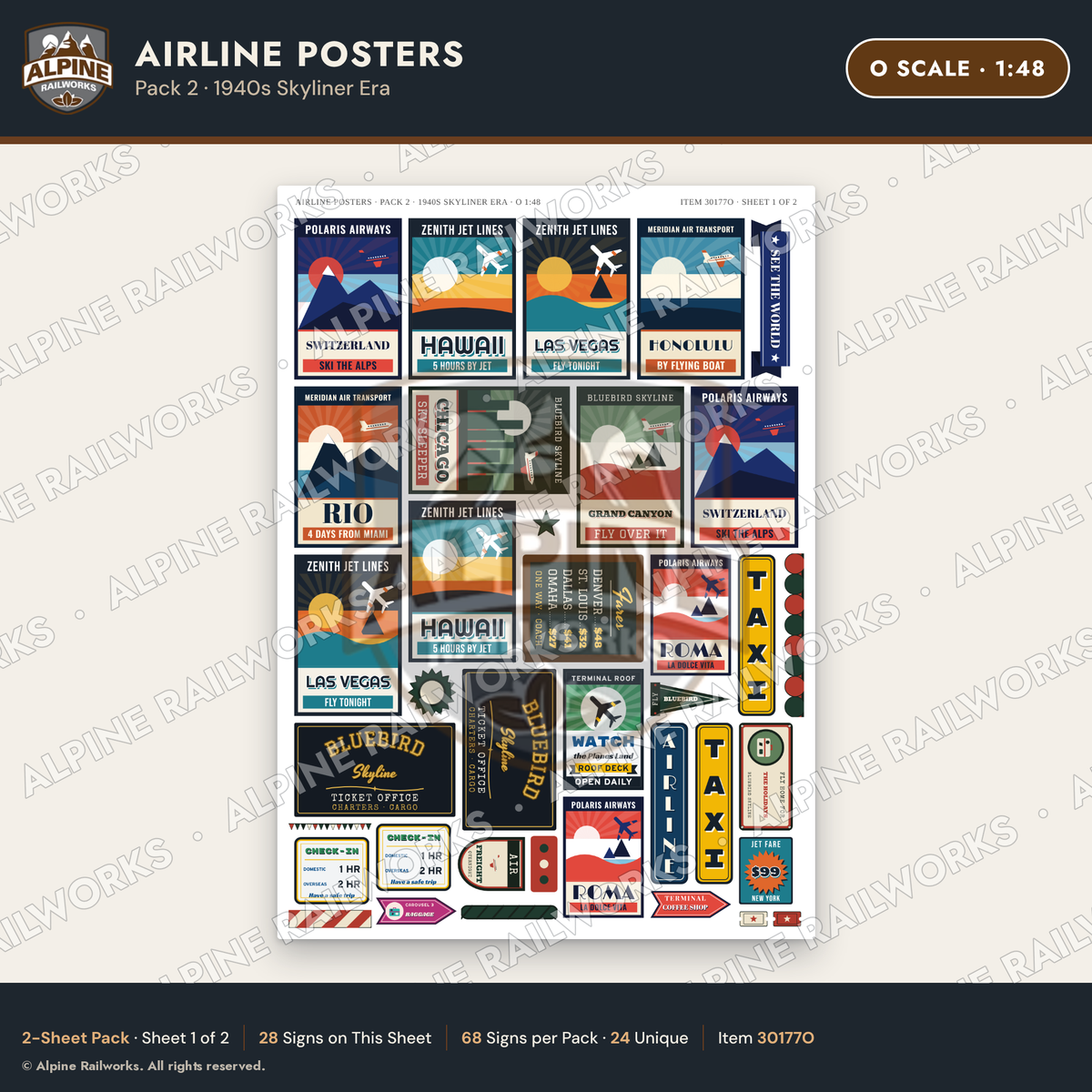 Alpine Railworks 30177O O Scale Airline Posters - 1940s Skyliner Era