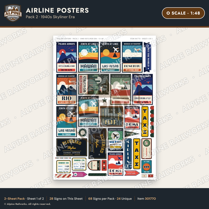 Alpine Railworks 30177O O Scale Airline Posters - 1940s Skyliner Era