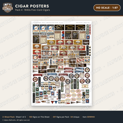 Alpine Railworks 30191HO HO Scale Cigar Posters - Five-Cent Cigars