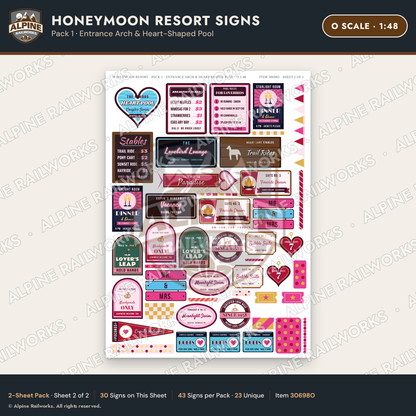 Alpine Railworks 30698O O Scale Honeymoon Resort Signs - Entrance Arch