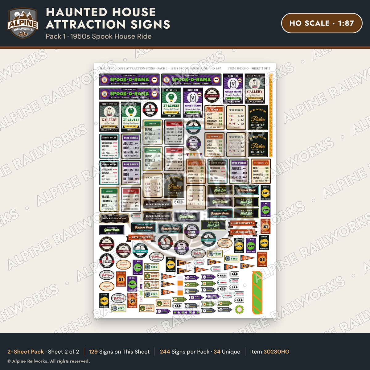 Alpine Railworks 30230HO HO Scale Haunted House Attraction Signs