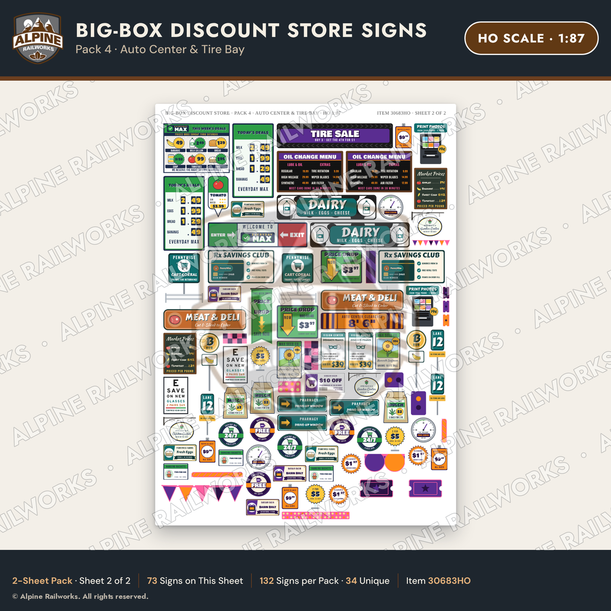 Alpine Railworks 30683HO HO Scale Big-Box Discount Store Signs