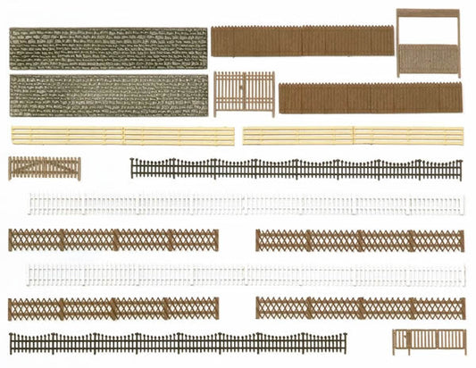 Busch 6017 A Scale Fence & Wall Assortment - Kit (Plastic) -- 6 Styles, Mixed Types - Over 78-11/16"  200cm Total Length