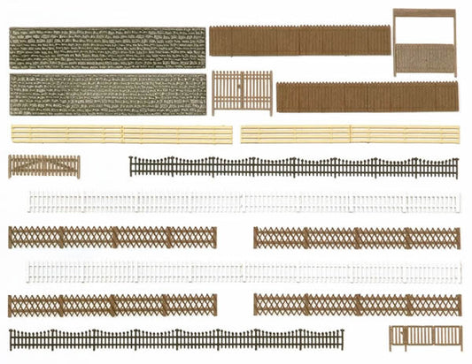 Busch 6017 A Scale Fence & Wall Assortment - Kit (Plastic)