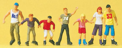 Preiser 10496 HO Scale Sports & Recreation -- Inline Skaters pkg(7)