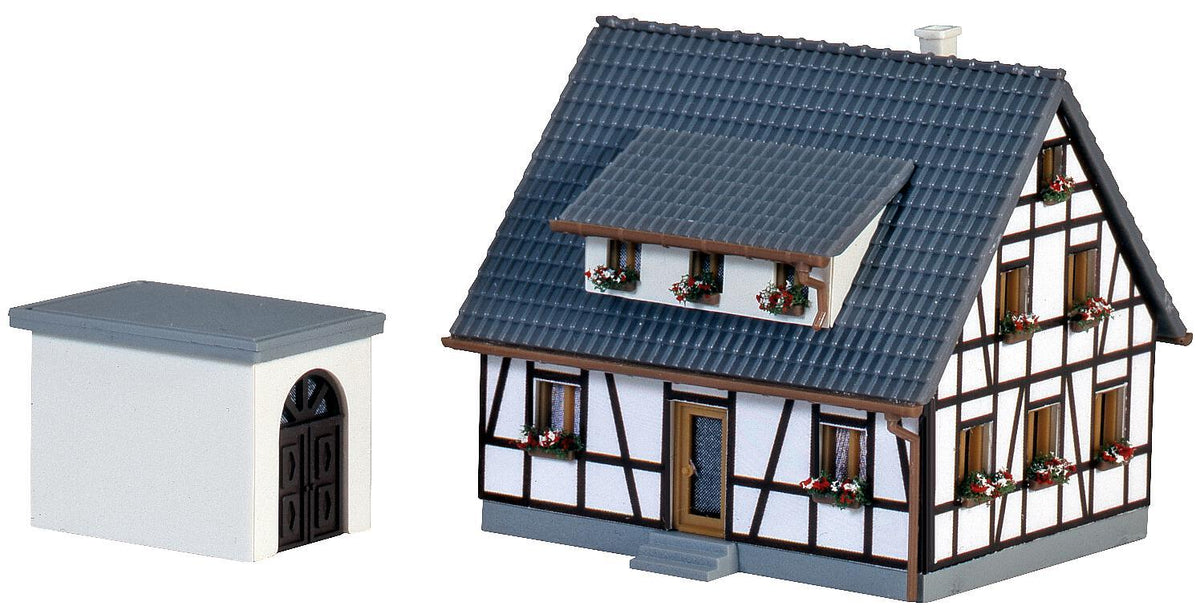 Faller 282760 Z Scale Half-Timbered House w/ Blue Roof Kit