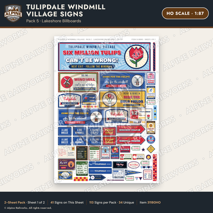Alpine Railworks 31180HO HO Scale Roadside Signs - Windmill Village