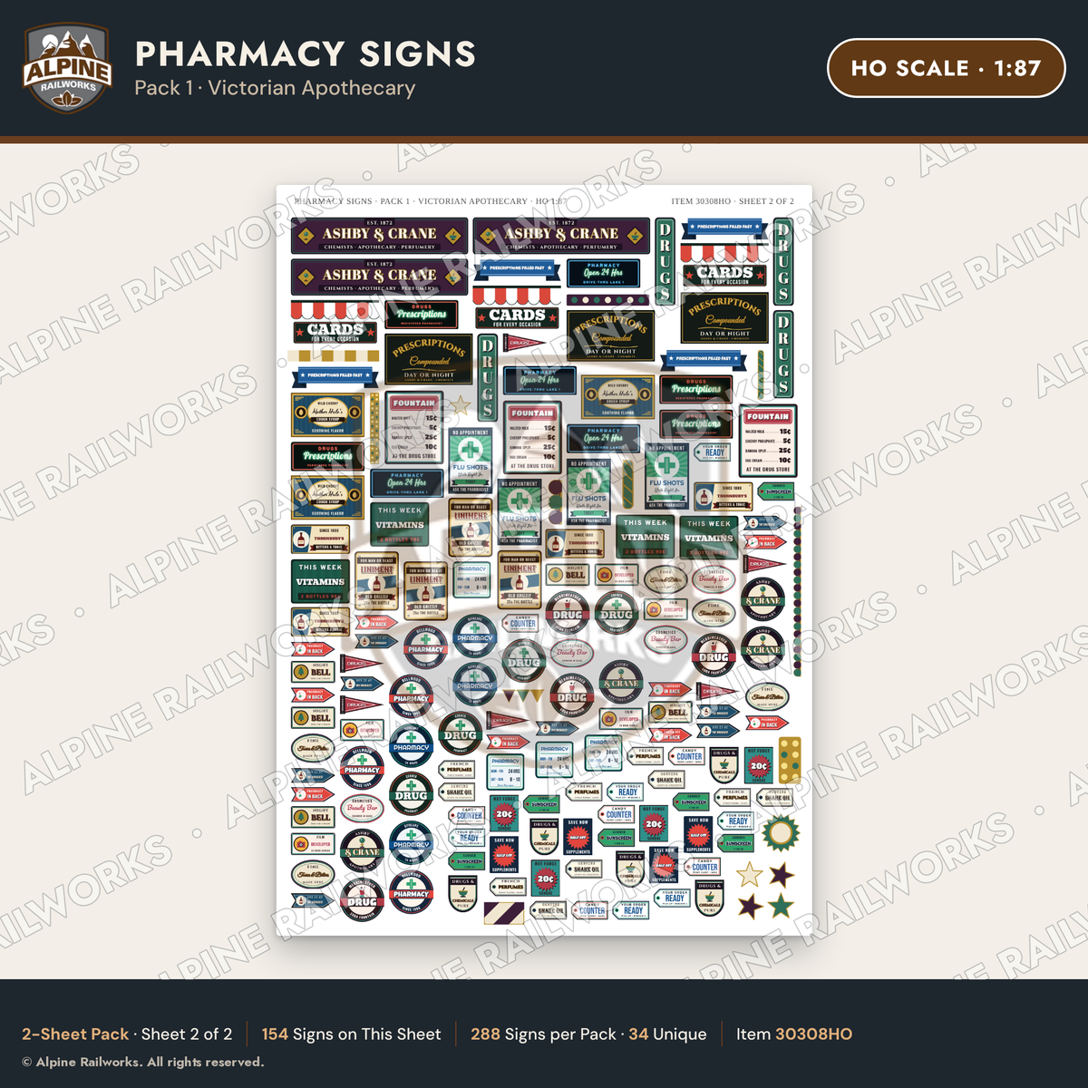 Alpine Railworks 30308HO HO Scale Pharmacy Signs