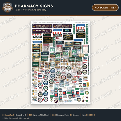 Alpine Railworks 30308HO HO Scale Pharmacy Signs