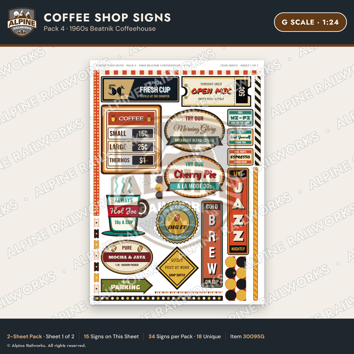 Alpine Railworks 30095G G Scale Coffee Shop Signs