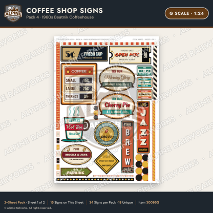 Alpine Railworks 30095G G Scale Coffee Shop Signs