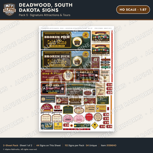 Alpine Railworks 31396HO HO Scale Deadwood SD Signs - Attractions