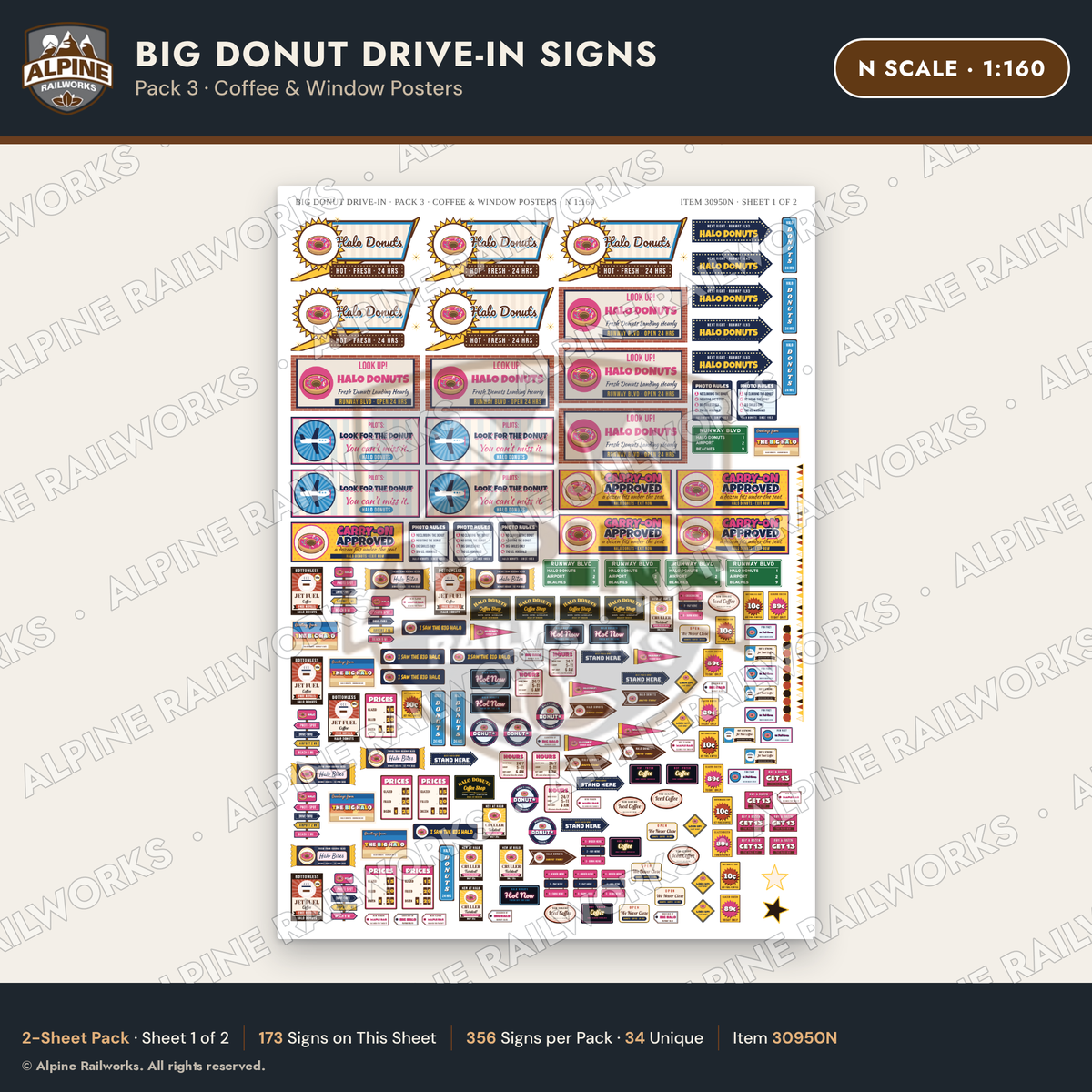Alpine Railworks 30950N N Scale Roadside Signs - Giant Donut Shop