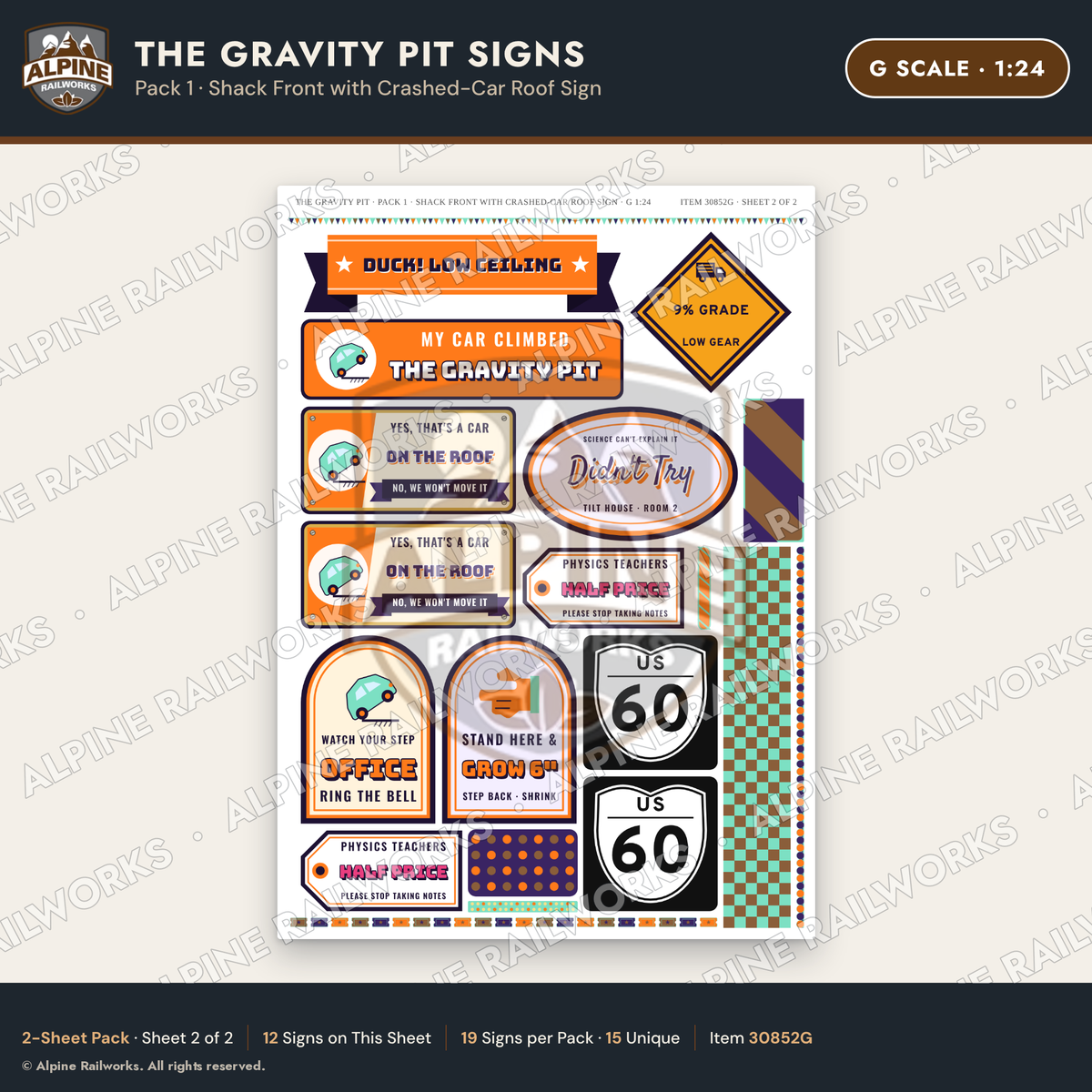 Alpine Railworks 30852G G Scale Roadside Signs - Mystery Hole