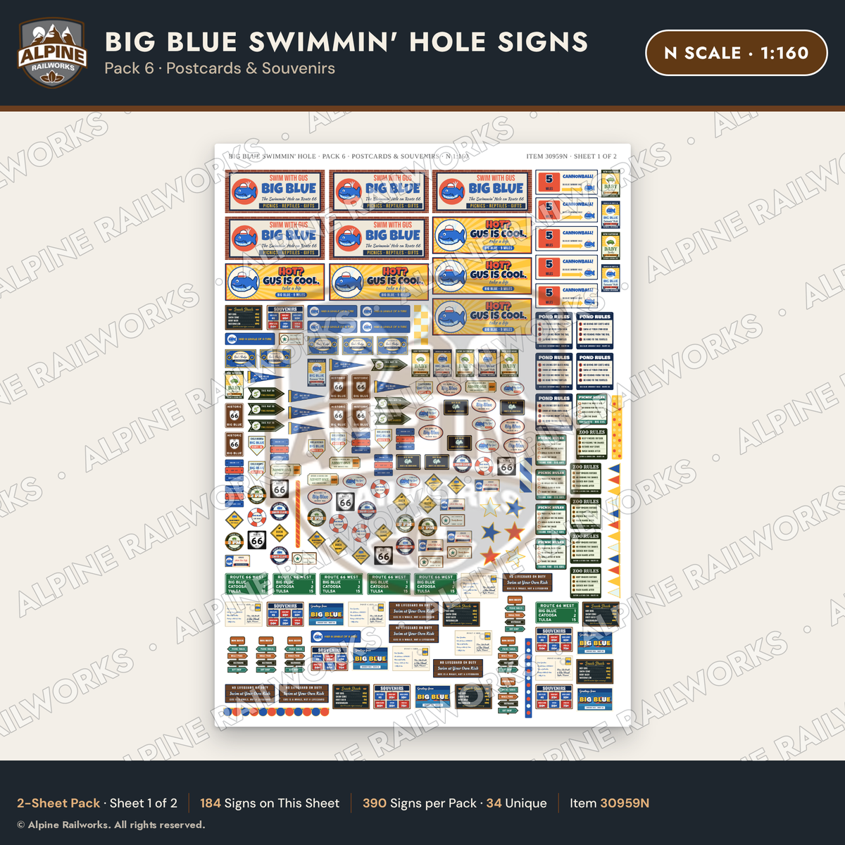 Alpine Railworks 30959N N Scale Roadside Attraction Signs - Blue Whale
