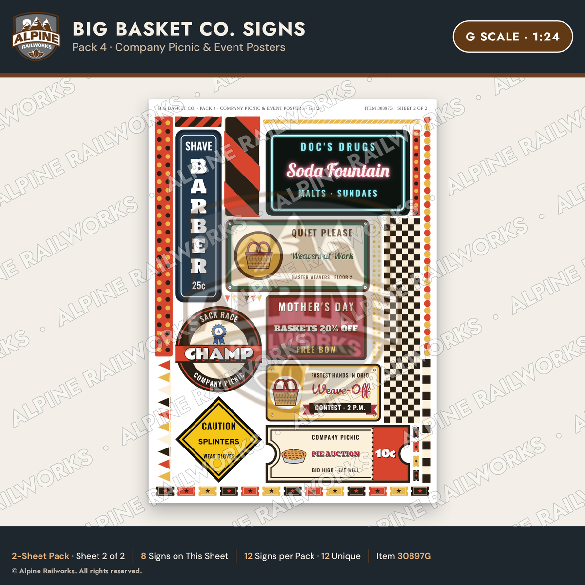 Alpine Railworks 30897G G Scale Roadside Signs - Basket Building
