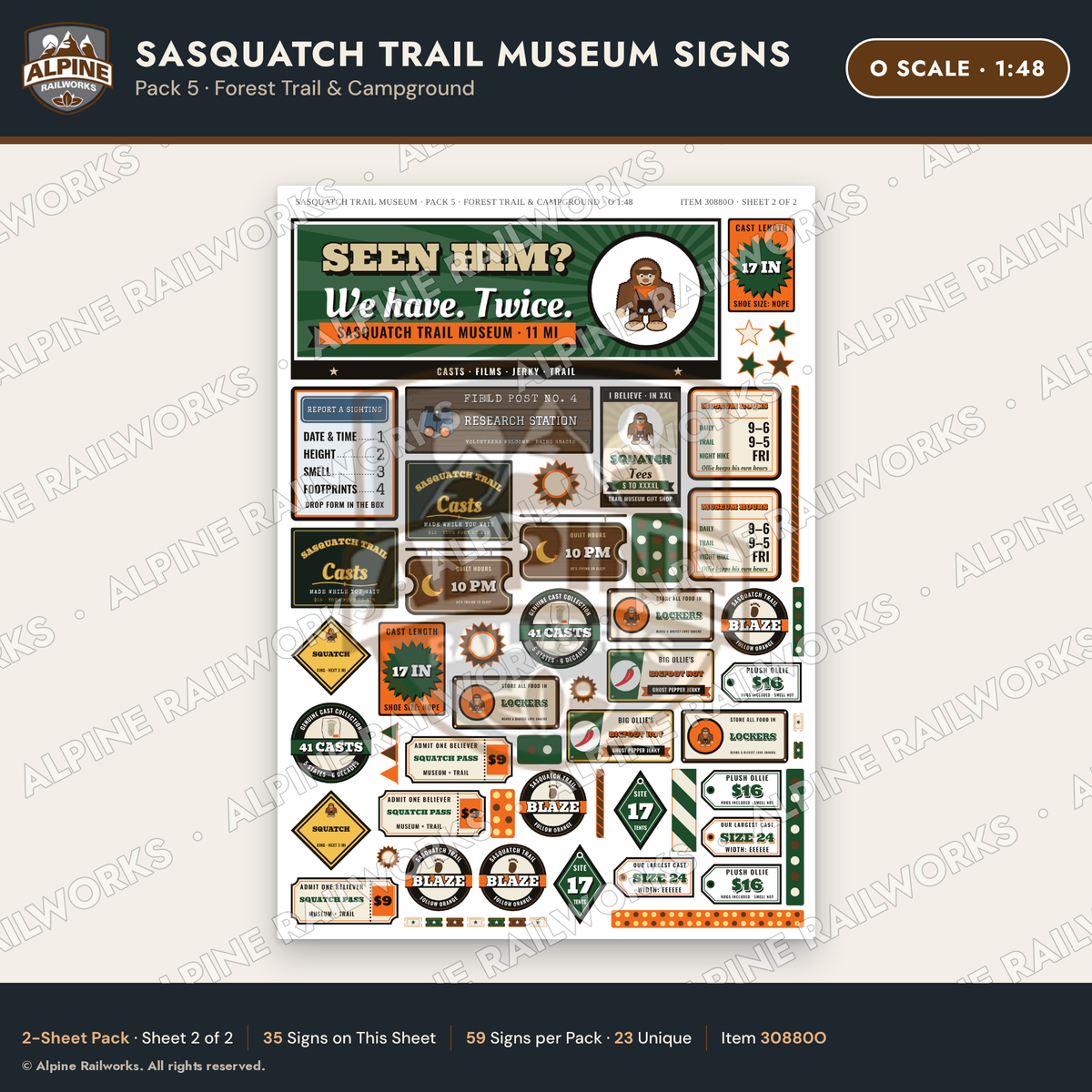 Alpine Railworks 30880O O Scale Roadside Signs - Bigfoot Museum