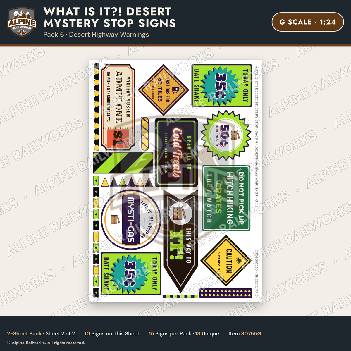 Alpine Railworks 30755G G Scale Roadside Signs - Desert Mystery Stop