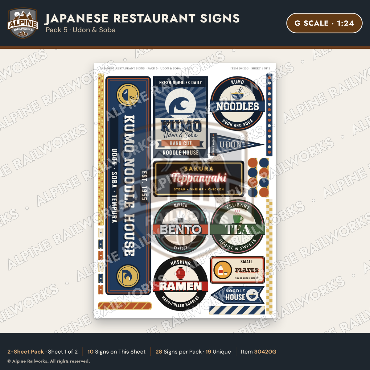 Alpine Railworks 30420G G Scale Japanese Restaurant Signs - Udon