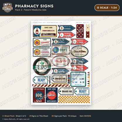 Alpine Railworks 30310G G Scale Pharmacy Signs - Patent Medicine Ads