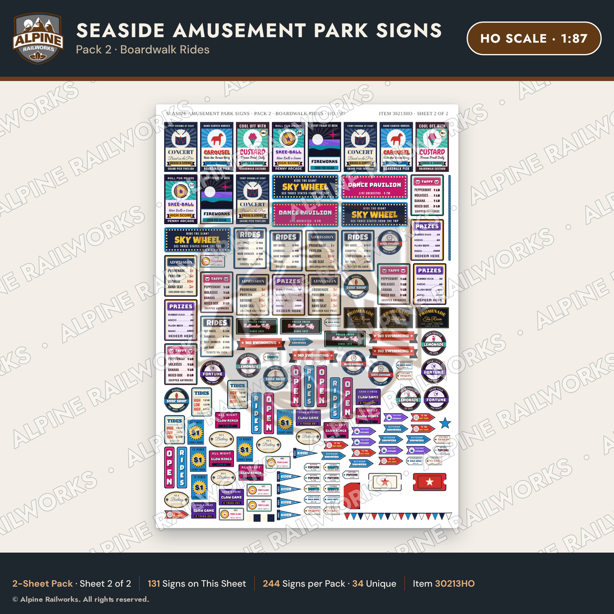 Alpine Railworks 30213HO HO Scale Seaside Amusement Park Signs