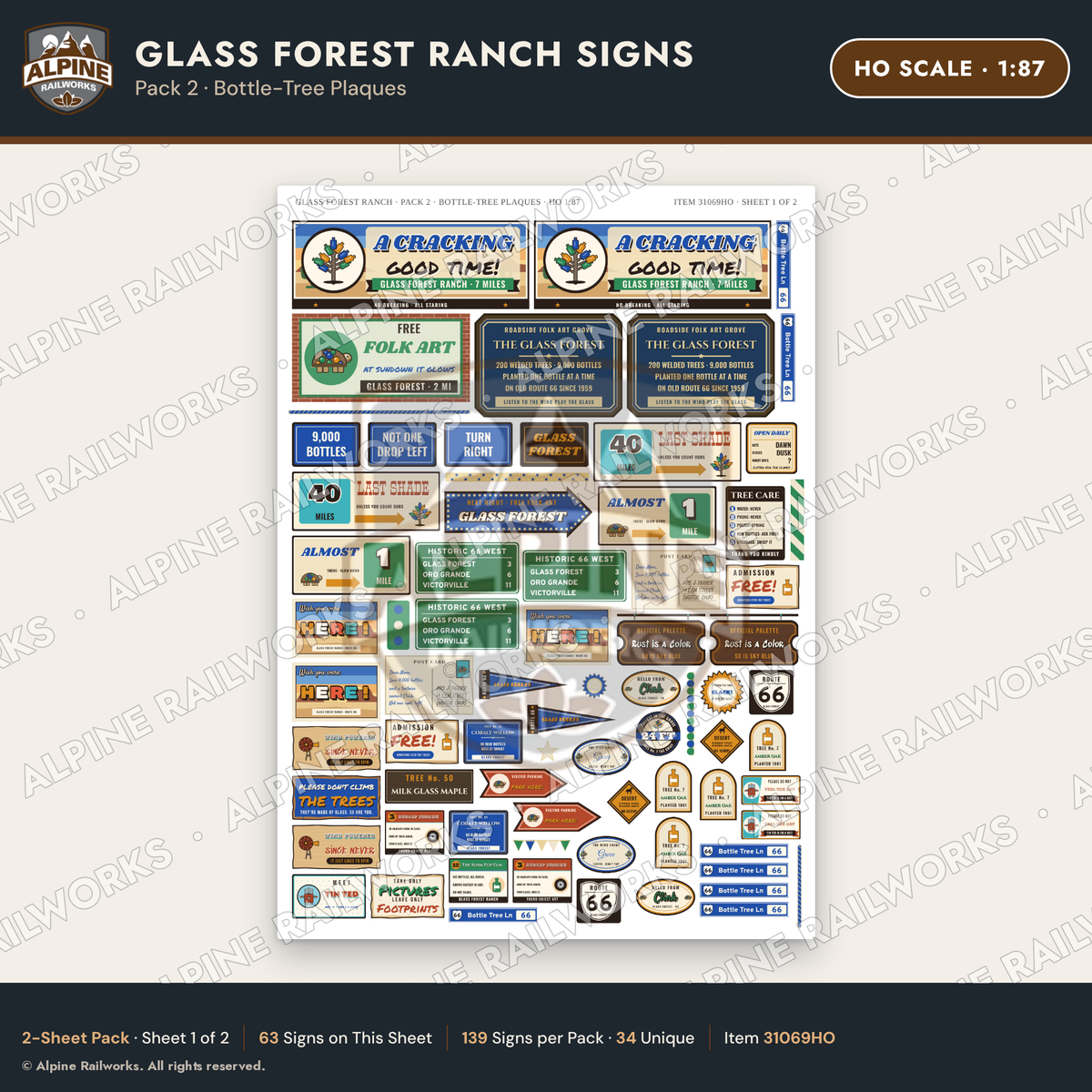 Alpine Railworks 31069HO HO Scale Roadside Signs - Bottle Tree Ranch