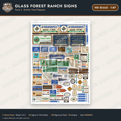 Alpine Railworks 31069HO HO Scale Roadside Signs - Bottle Tree Ranch