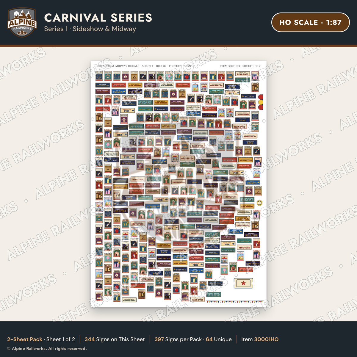 Alpine Railworks 30001HO HO Scale Carnival Signs - Sideshow & Midway