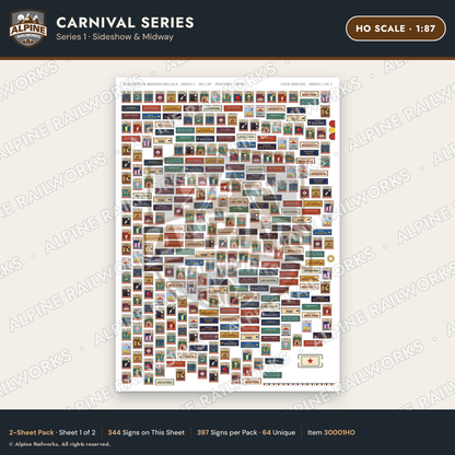 Alpine Railworks 30001HO HO Scale Carnival Signs - Sideshow & Midway