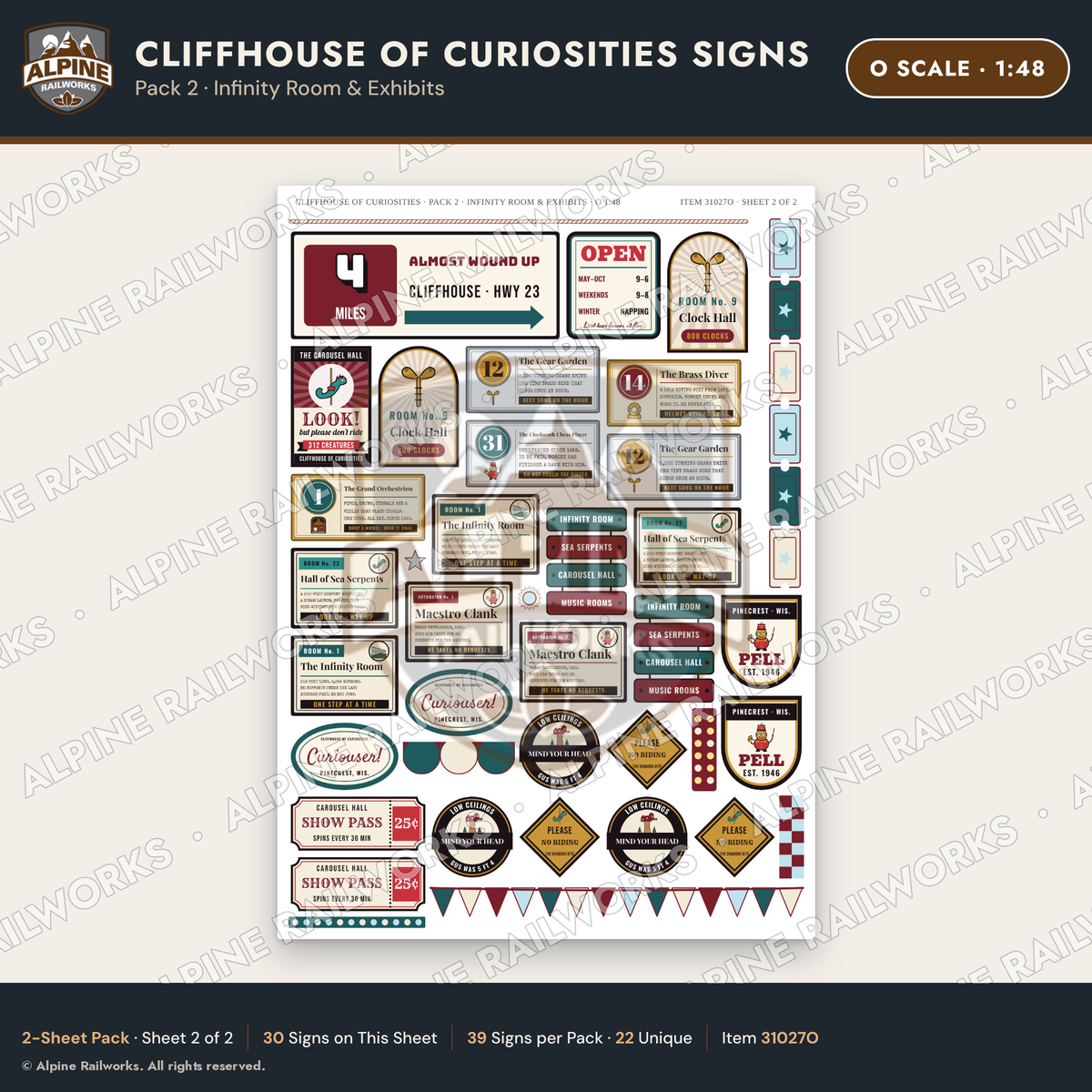 Alpine Railworks 31027O O Scale Roadside Signs - Curiosity House