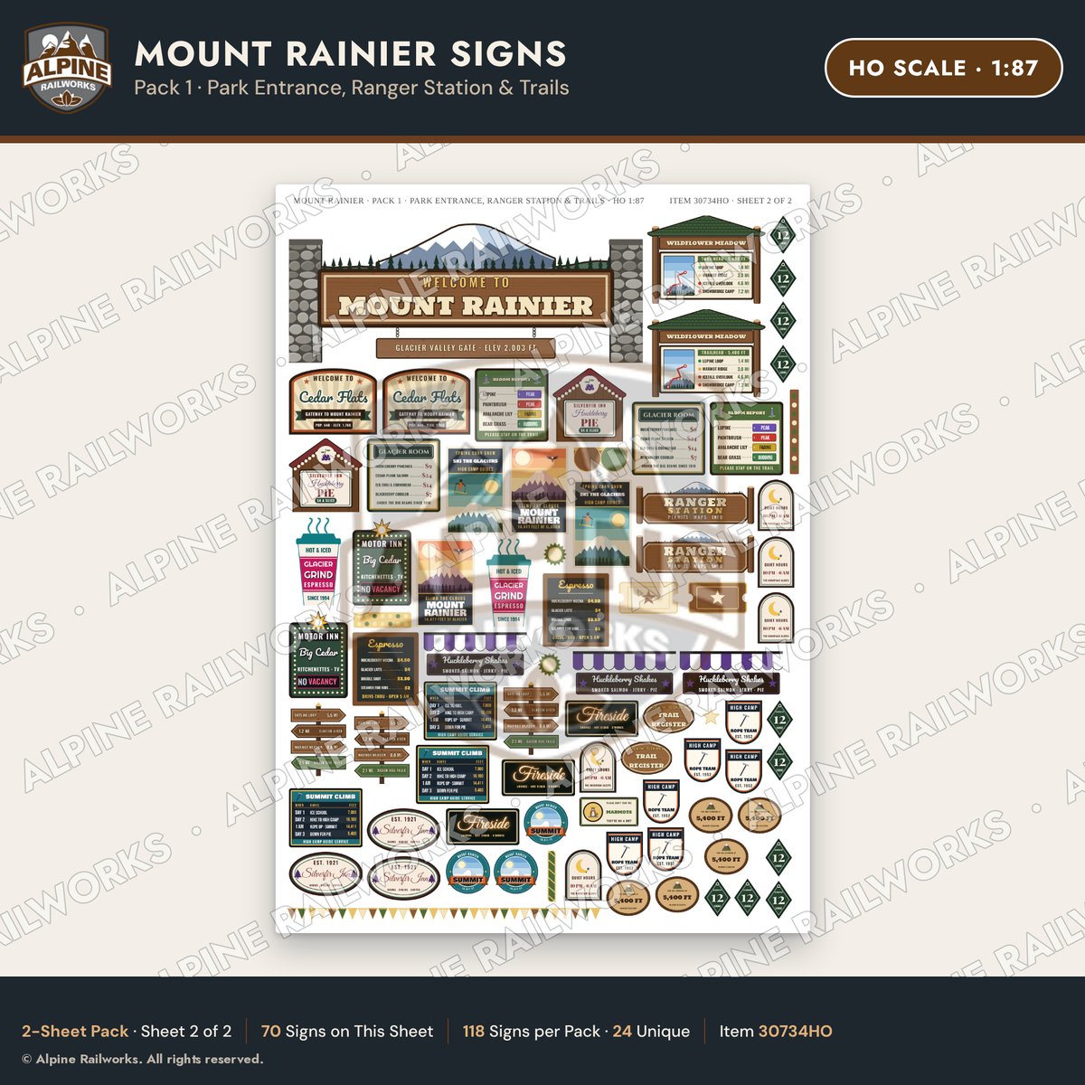 Alpine Railworks 30734HO HO Scale Tourist Signs - Mount Rainier