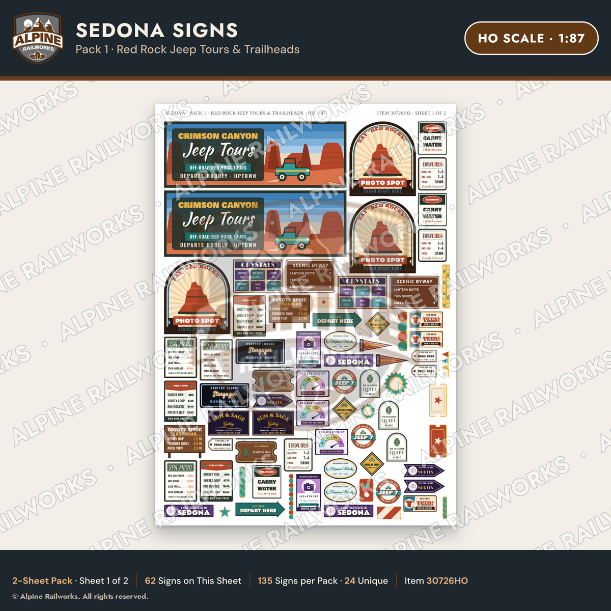 Alpine Railworks 30726HO HO Scale Tourist Signs - Sedona