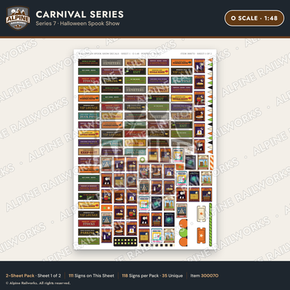 Alpine Railworks 30007O O Scale Carnival Signs - Halloween Spook Show