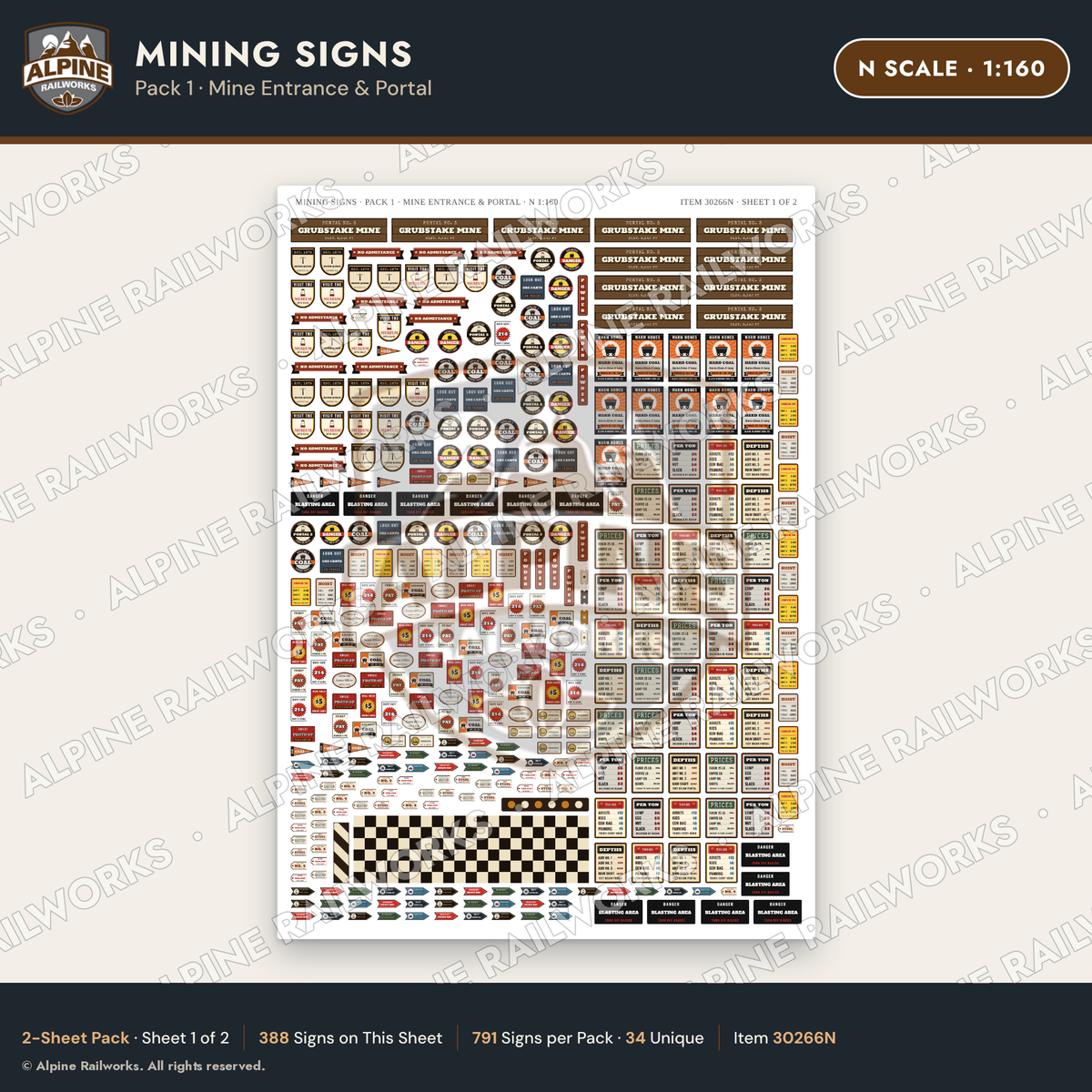 Alpine Railworks 30266N N Scale Mining Signs - Mine Entrance & Portal