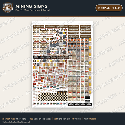 Alpine Railworks 30266N N Scale Mining Signs - Mine Entrance & Portal
