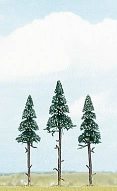 Busch 6114 A Scale Spruce Trees -- 3-15/16 x 4-1/2"  10 - 11.5cm pkg(3)