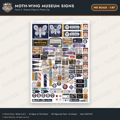 Alpine Railworks 30872HO HO Scale Roadside Signs - Mothman Museum