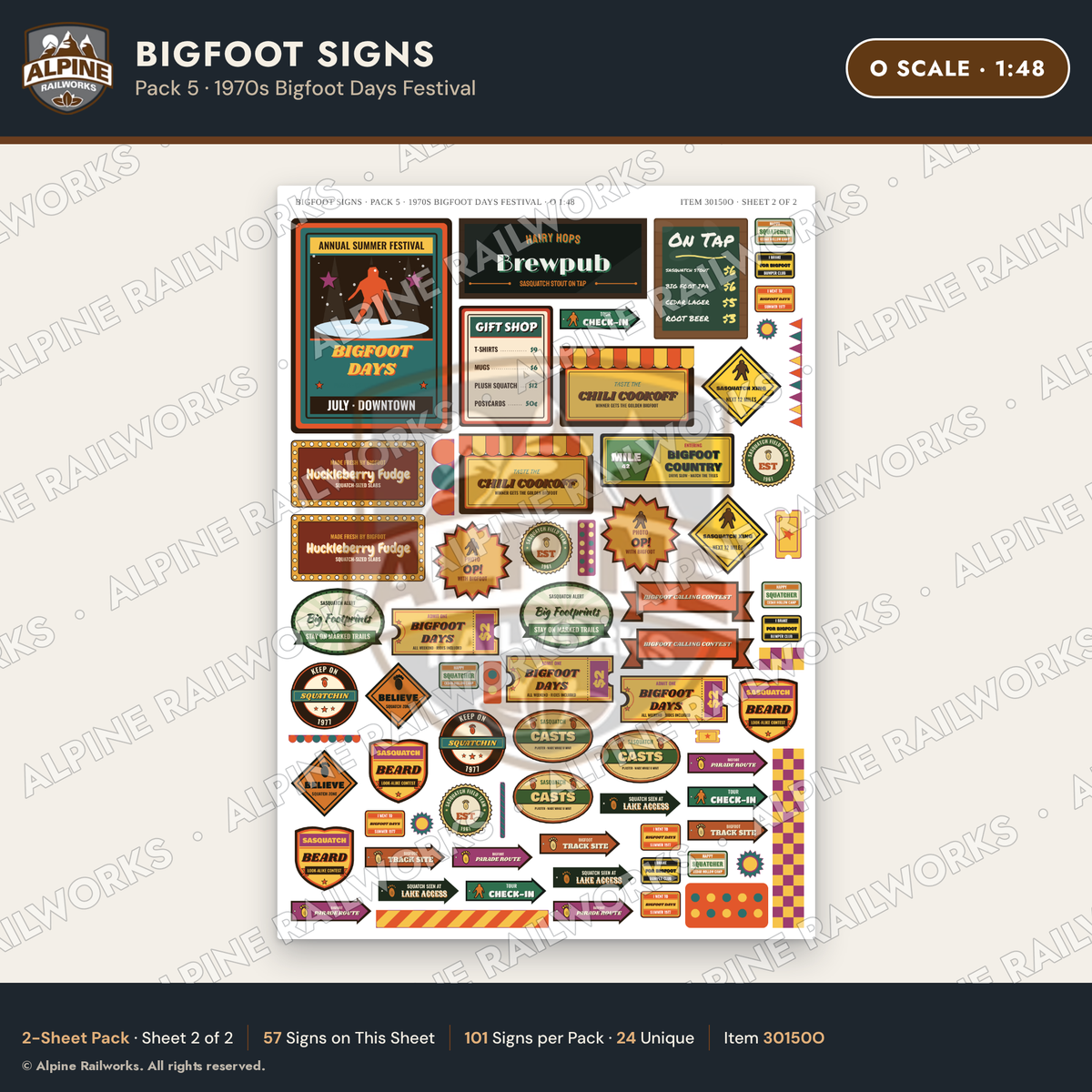 Alpine Railworks 30150O O Scale Bigfoot Signs - Bigfoot Days Festival