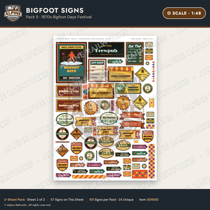 Alpine Railworks 30150O O Scale Bigfoot Signs - Bigfoot Days Festival